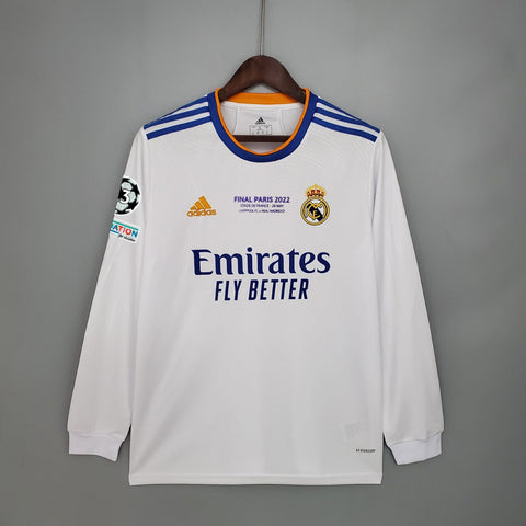 Camisa Manga Longa Real Madrid [UEFA Champions League - VINI JR. #20] 21/22 Adidas - Branco - Vilas Store